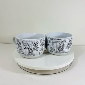 Disney Ceramic Drawings Collectible Cups Mug Set‎ Of 2 White Black Mickey Minnie